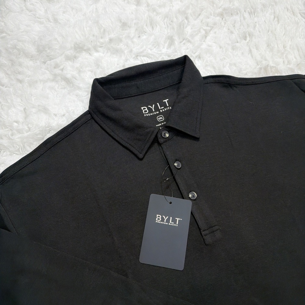 BYLT XXL Wool Blend Polo Shirt Long Sleeve Black Golf Pickleball Business New!